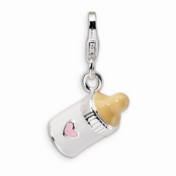 Baby Bottle 3-D Charm With Pink Heart By Amore La Vita
