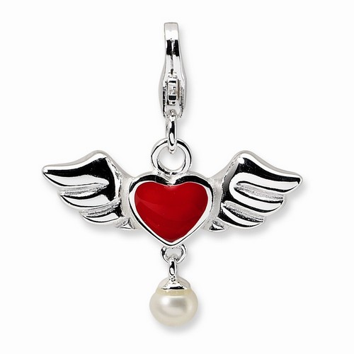 Winged Red Heart FW Cult Pearl 3-D Charm By Amore La Vita