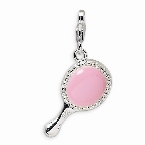 Pink Hand Mirror Charm With CZs By Amore La Vita