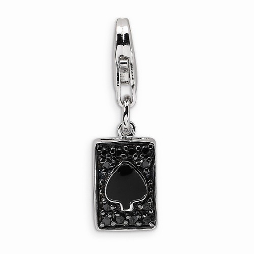 Black Spade Playing Card 3-D Charm With CZs By Amore La Vita