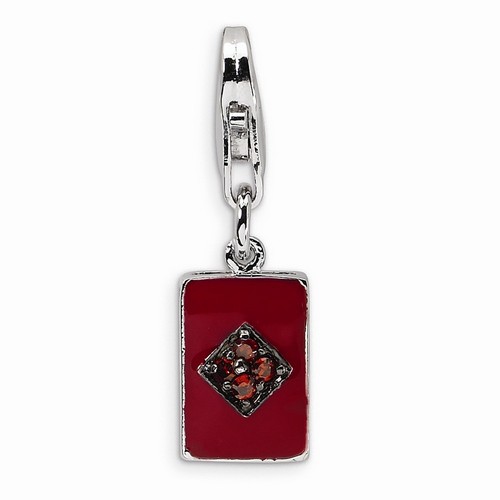 Red Diamond Playing Card 3-D Charm With CZs By Amore La Vita