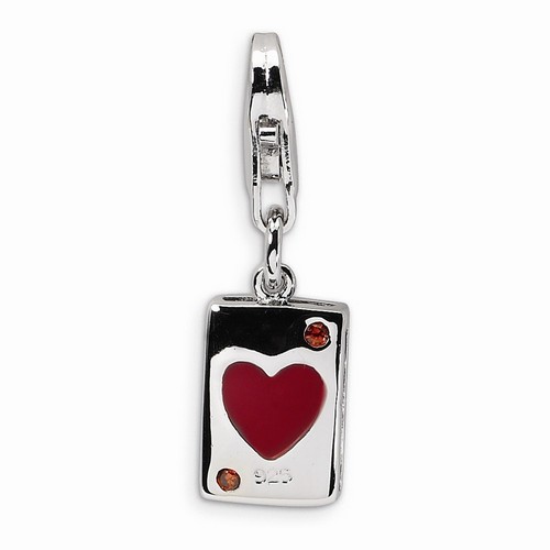 Red Heart Playing Card 3-D Charm With CZs By Amore La Vita