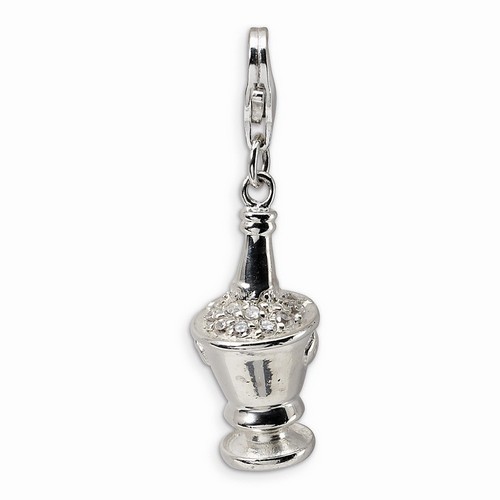 Champagne In Ice Bucket 3-D Charm With CZs By Amore La Vita