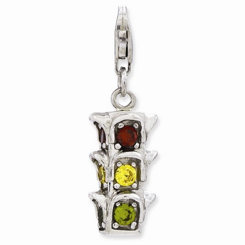 Traffic Light 3-D Charm With Colored CZs By Amore La Vita